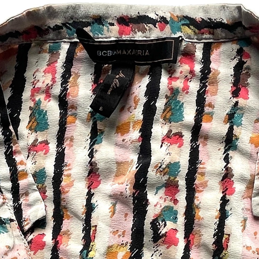 BCBGMaxAzria silk printed Multicolor Striped Blouse - Picture 7 of 9